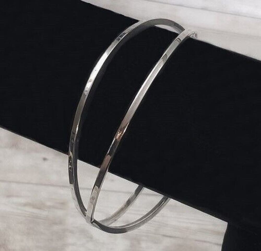 Vintage Bracelet / Bangle - Silver Tone Cross Over Design Bangle 8.25"